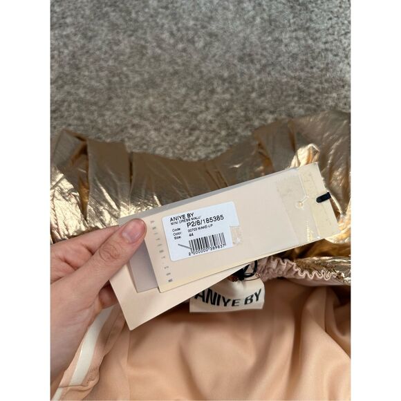 NWT ANIYE BY Malu Mini Dress Strapless Metallic Gold Womens M Circle Skirt Party - Picture 6 of 16